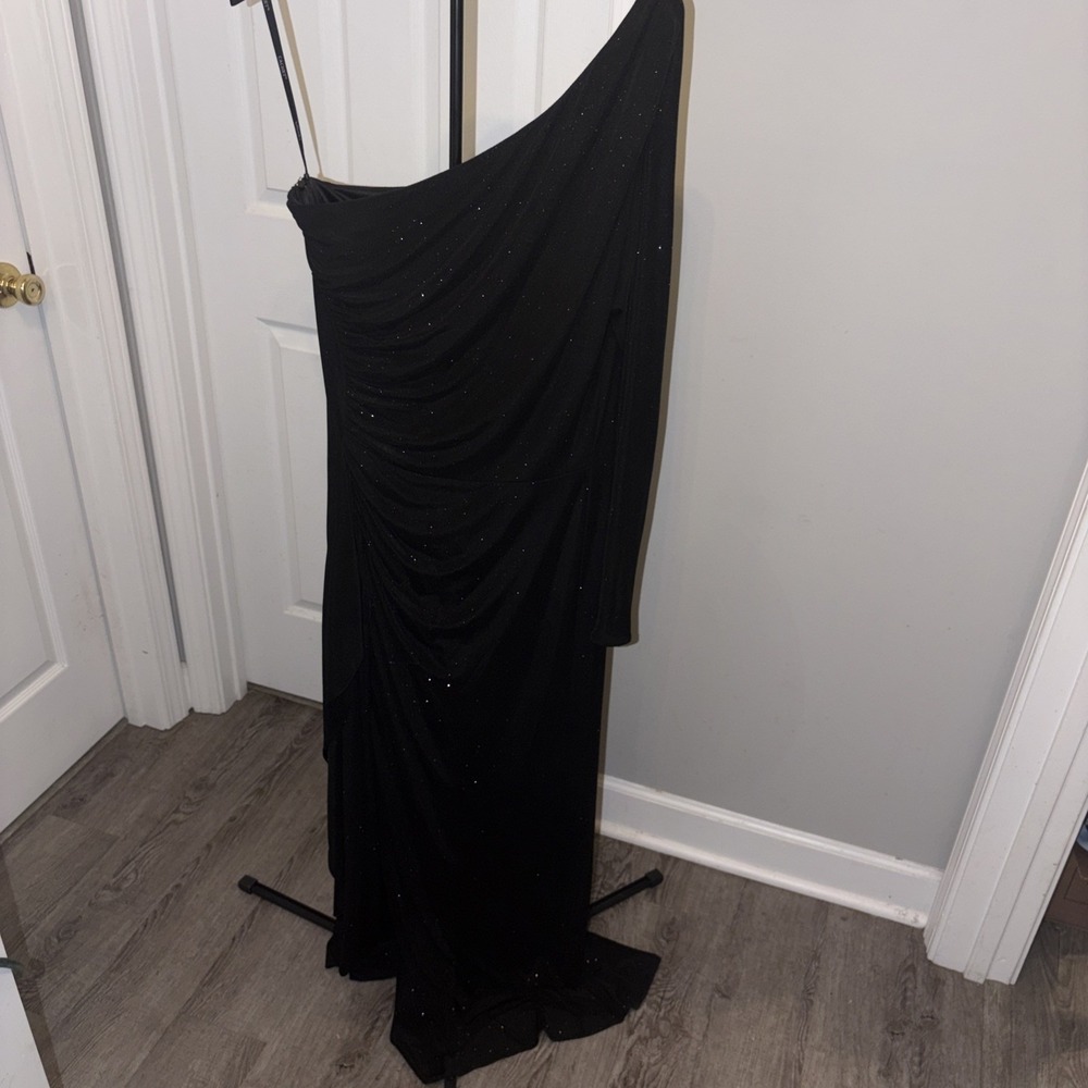 Vintage 90s Cachet One Shoulder Goddess Gown 16 Y2K formalwear Ruched Slimming